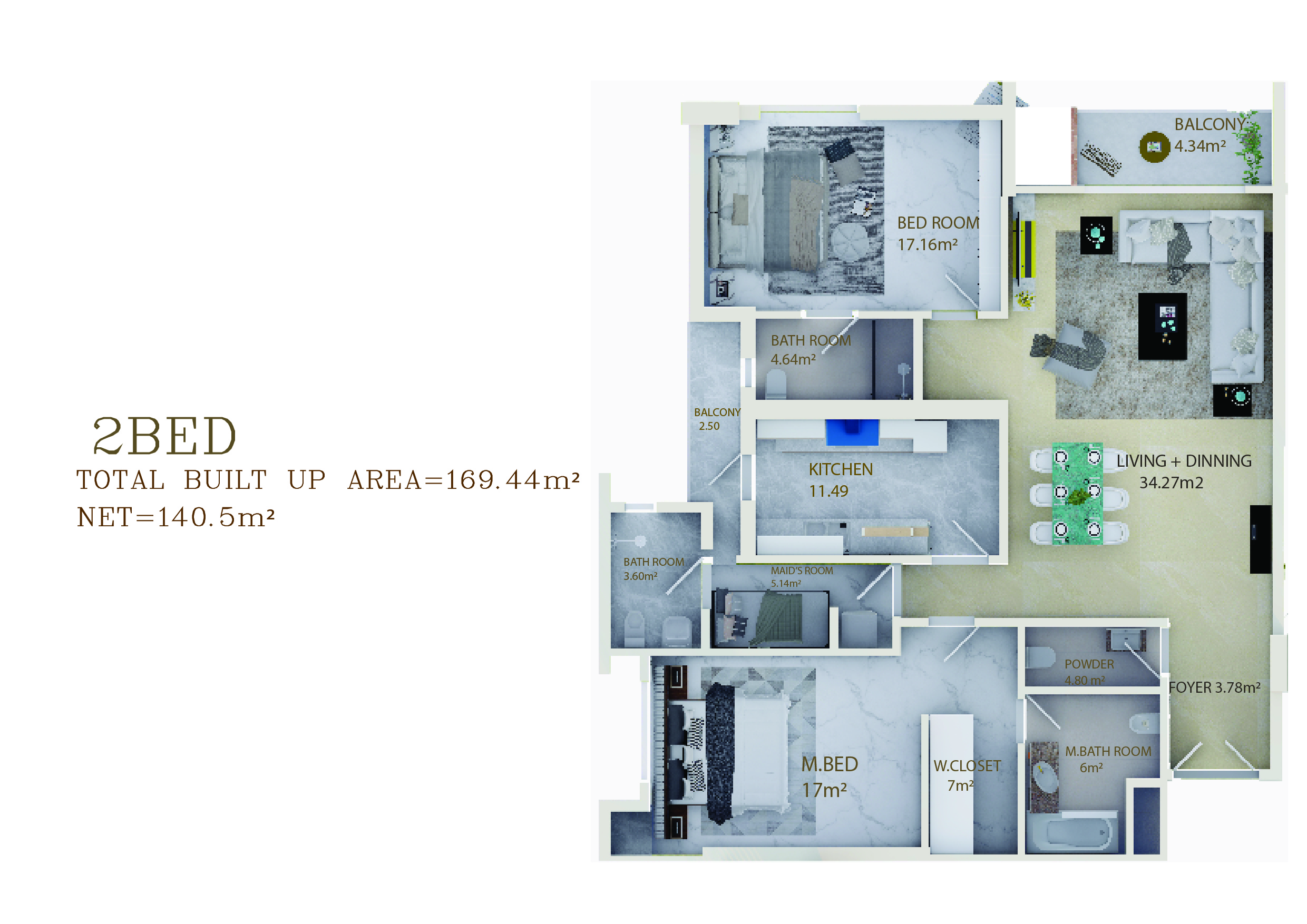 2 Bedroom Floor Plan for The Sapphire apartment